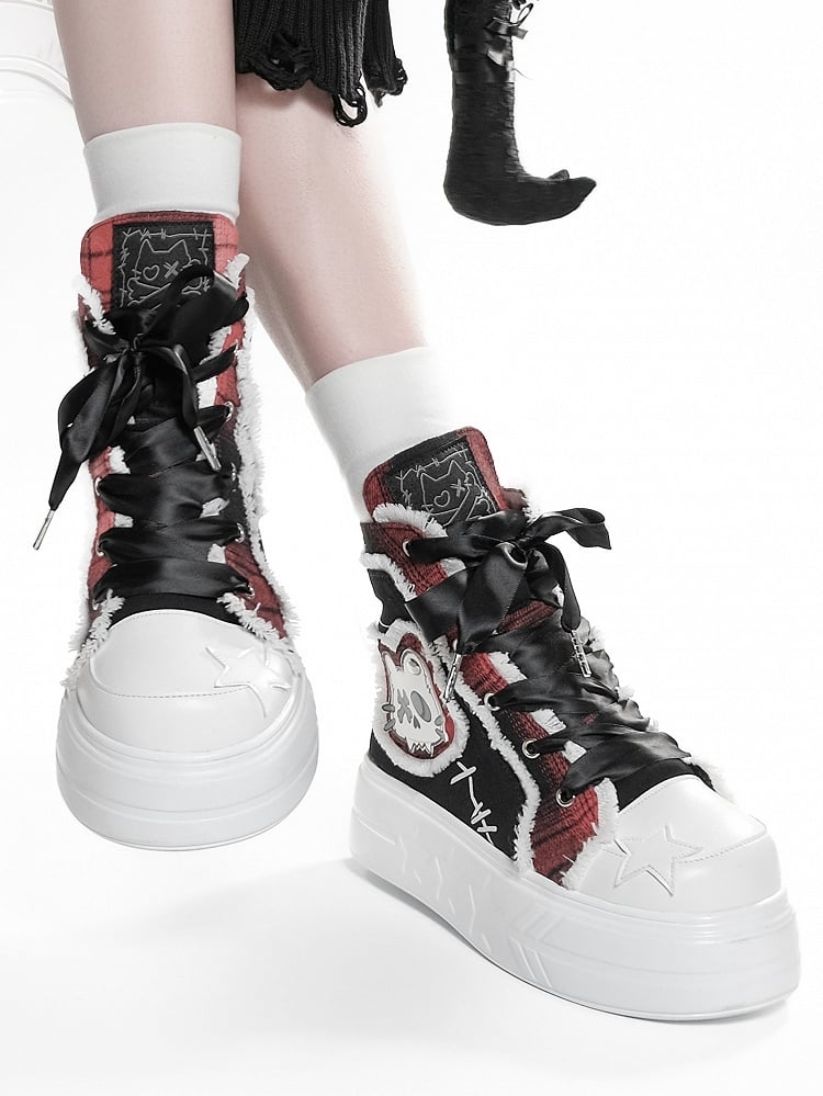 Tops Platform Black Red High with Patch Cat