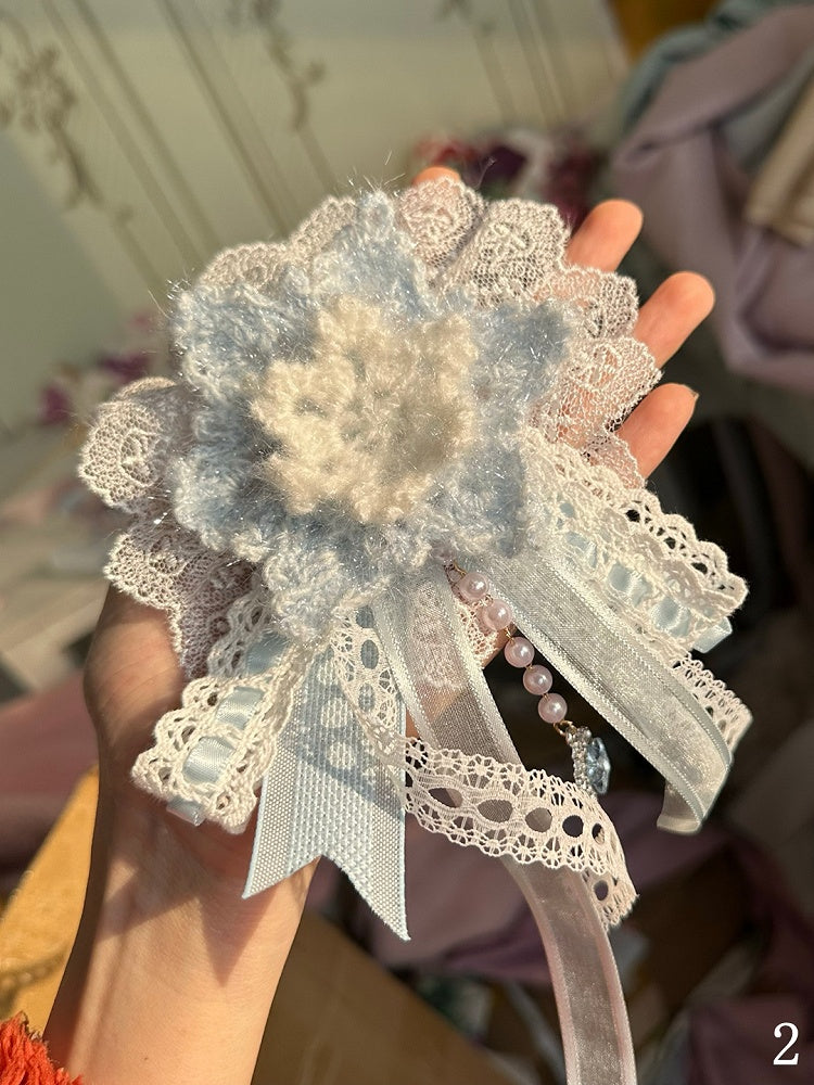 with Knitted Sweet Hairclip Blue Snowflake Lolita Shining Charm White