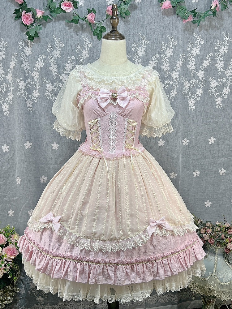 ショート丈伸縮性ブラウス ネックライン アプリコットスリーブ