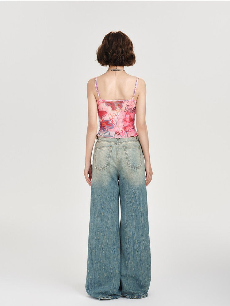 Summer Pink Camisole with Butterfly Print and Lace - Girlyhalo