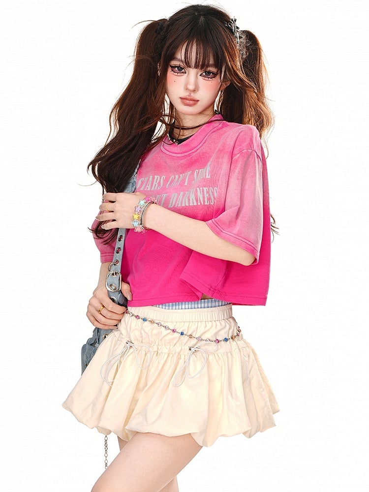 Apricot Drawstring Design Bubble Skirt