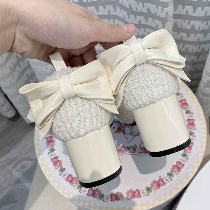 Aprikosenfarbene Lolita Mary Janes mit runder Spitze und 5,5 cm Blockabsatz