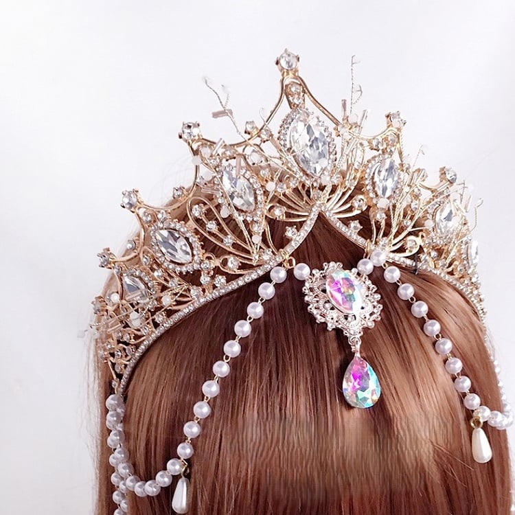 Rhinestones Beads Embellished Lolita with Chain Crown