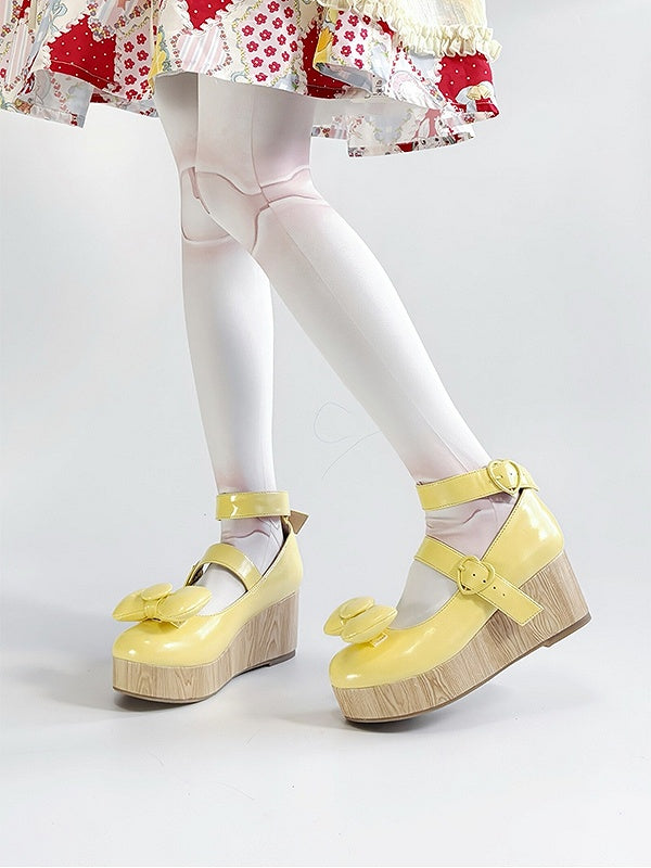 Buckle Platforms at Bow Yellow PU - Heart Top Sweet
