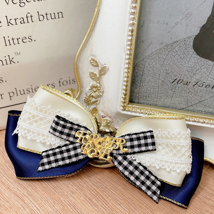 Weiße Prinzessin Haarspange Vibes Bowknot Blauweißer Buchstabe Verziert Schnee