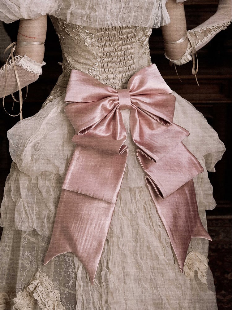 Detachable Train Bow Cream Vintage Big with Pink