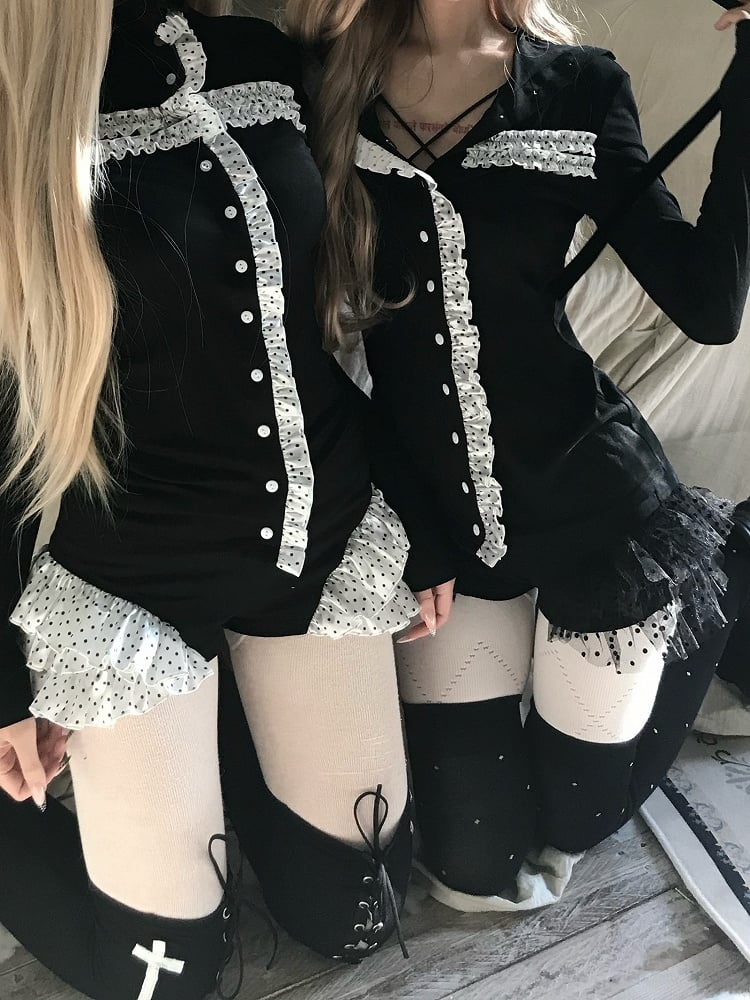 Ornate Stockings - Black Cross Gothic Lacing High Thigh Crisscross Details