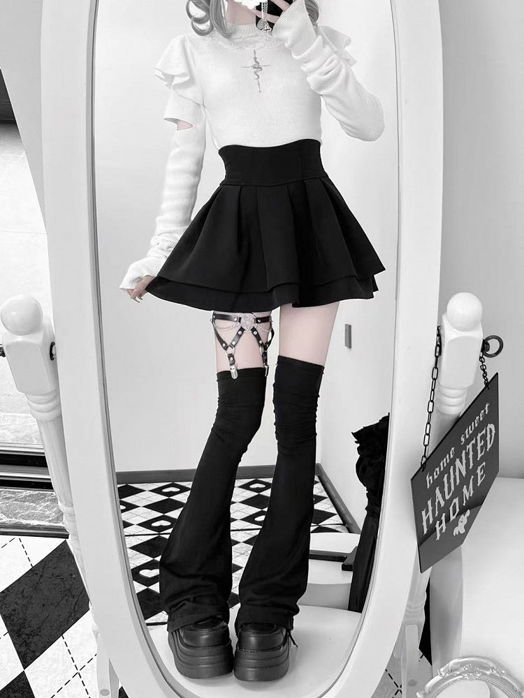 White Embroidery Neck Knit Mock Flutter Gothic Top Sleeves Snake with