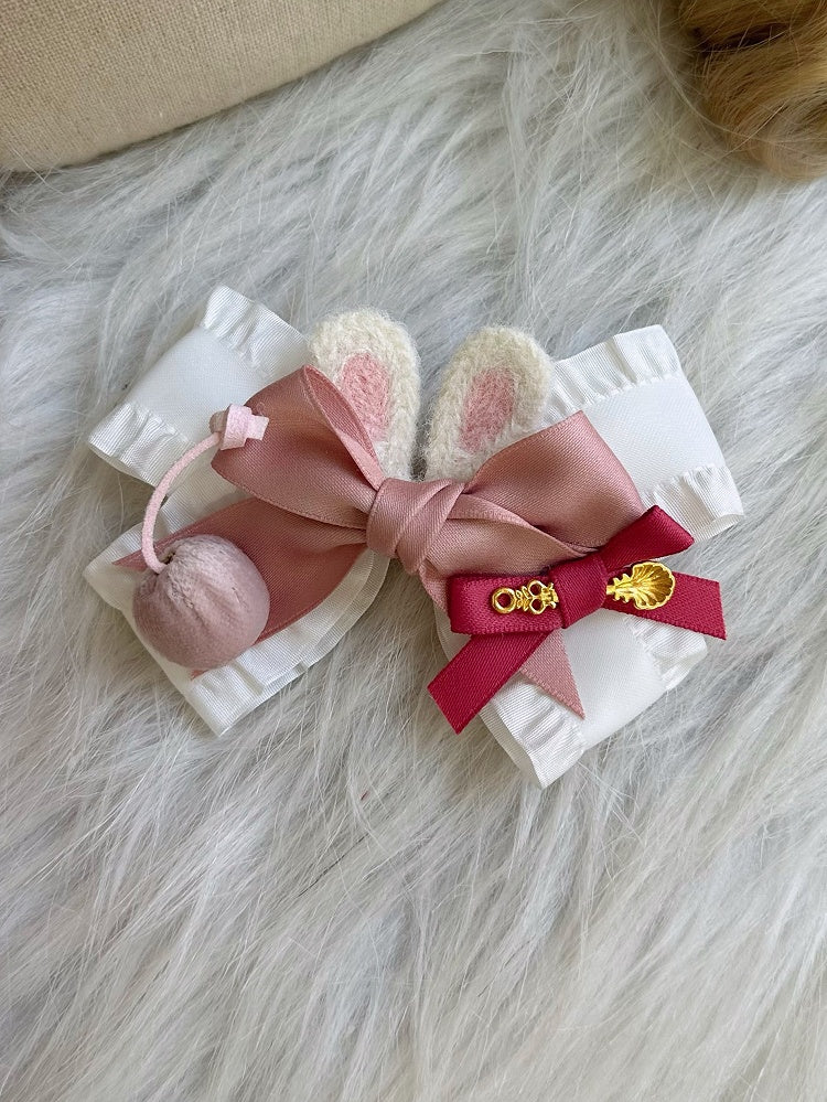 Hairclip Bow Decoration Cherry Pink