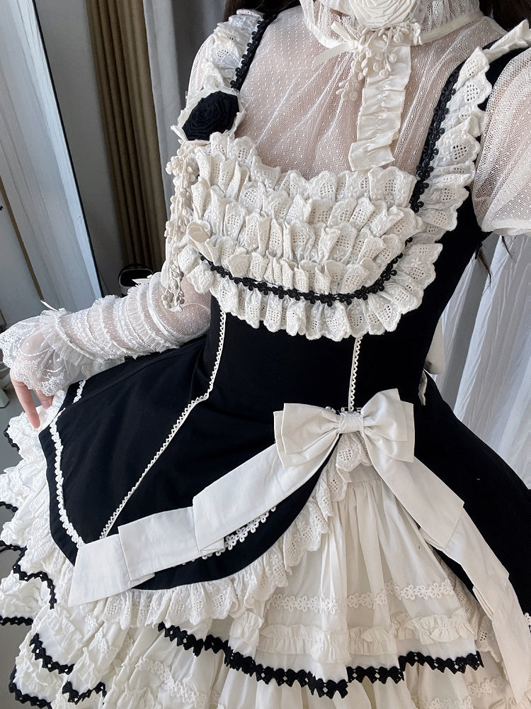 Jumper Beige Lolita Black Fit and Skirt Elegant Tiered Slim Waist