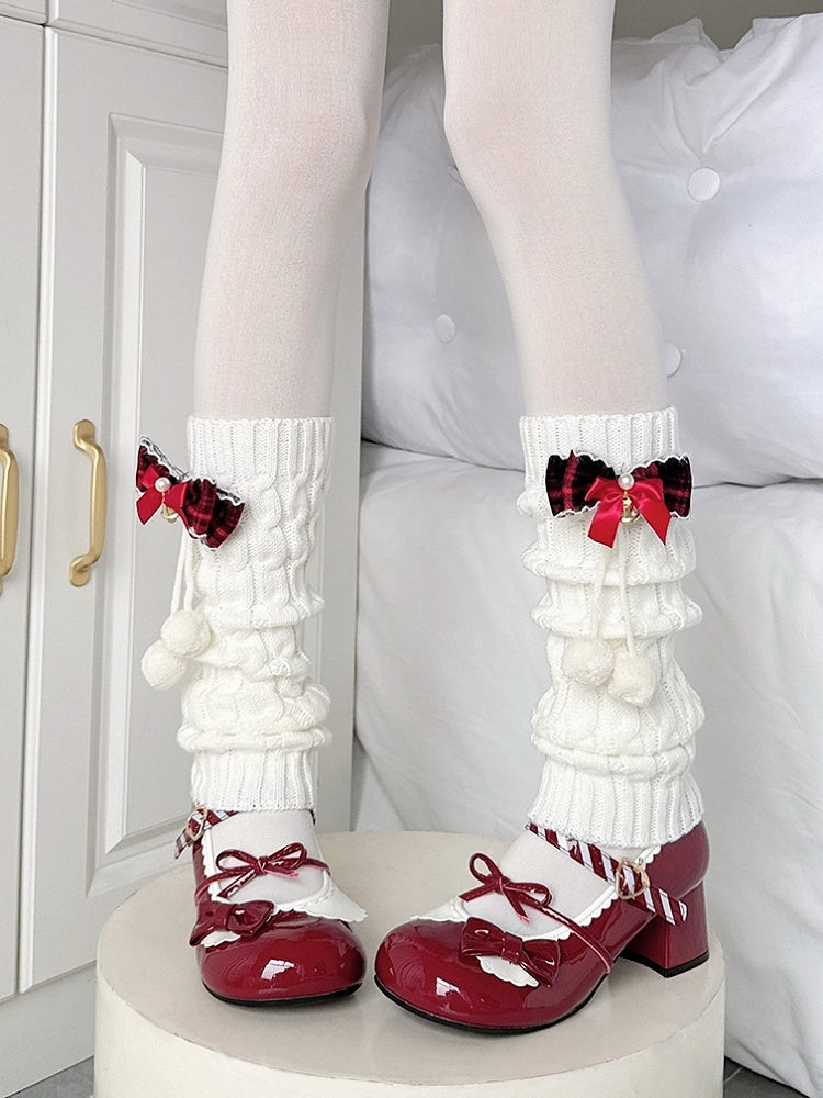 Decorations Warmers Bow 40CM Green/Black Red Leg Pom-pom with Knitted White Plaid