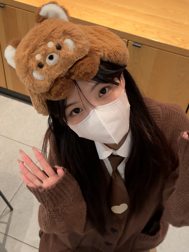 Brown Cute Red Panda Plush Hat