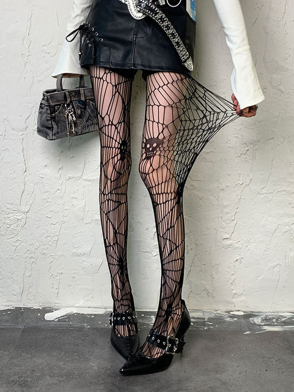 Black Skeleton Asymmetrical Hollow-out Tights