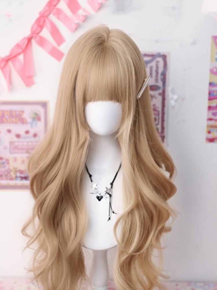 ブロンドのアンダーバスト長さ65-70CMのウェーブウィッグ(前髪付き)