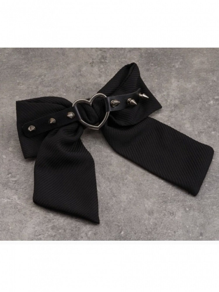 Black Bow Hair Clip with Spikes and Heart Ring - Strange Sugar