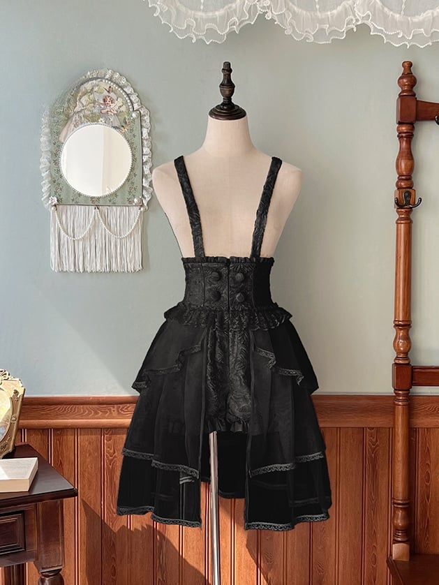 Black Shorts Straps Shoulder Waist Detachable High with Lolita Ouji Bloomer