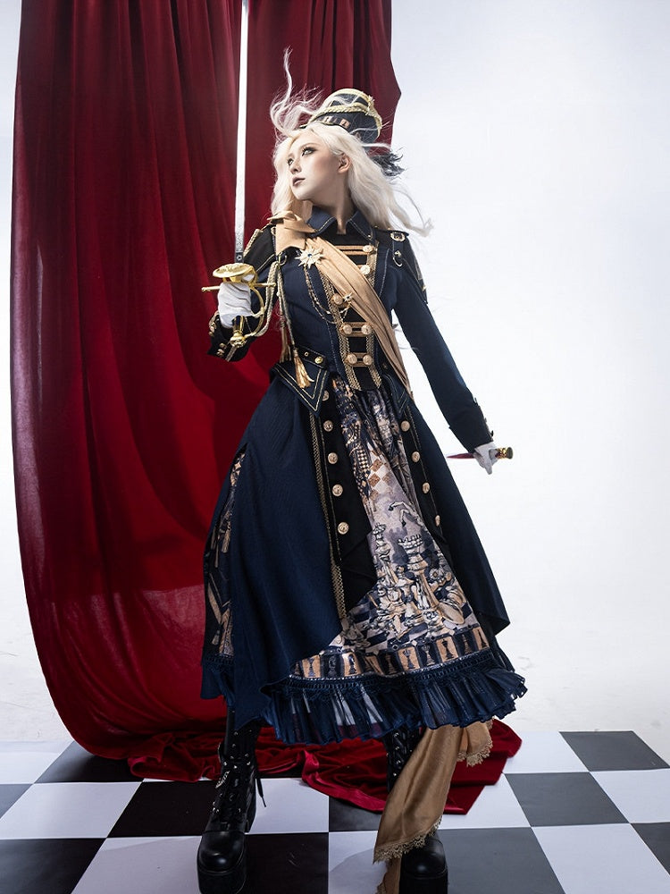 Black & Blue Military Coat with Ribbon Set