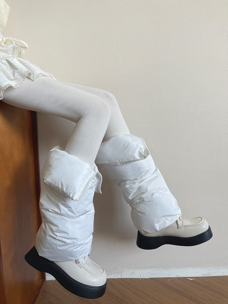 Turn-Down Leg Zipper-Designed Warmers White/Gray/Black Collar Puffer Large