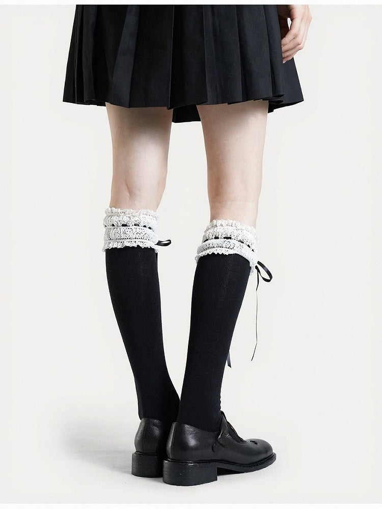 Four-Option Bow Calf Socks with Lace Trim - ModaSwings
