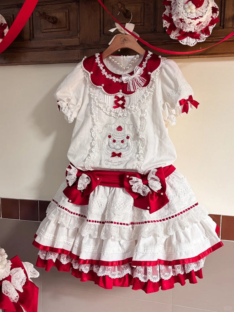 Dress Low-Waist Cake Sweet Red White Strawberry Lolita Pattern