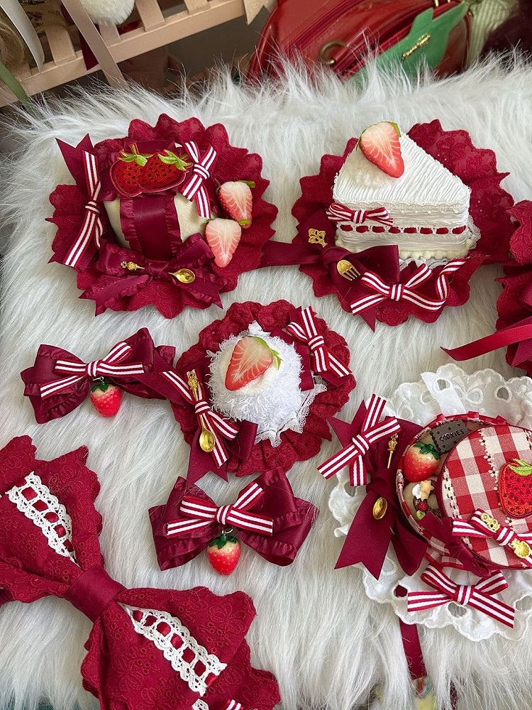 White Sweet Strawberry-Themed Lace Mini Hat Lolita Red