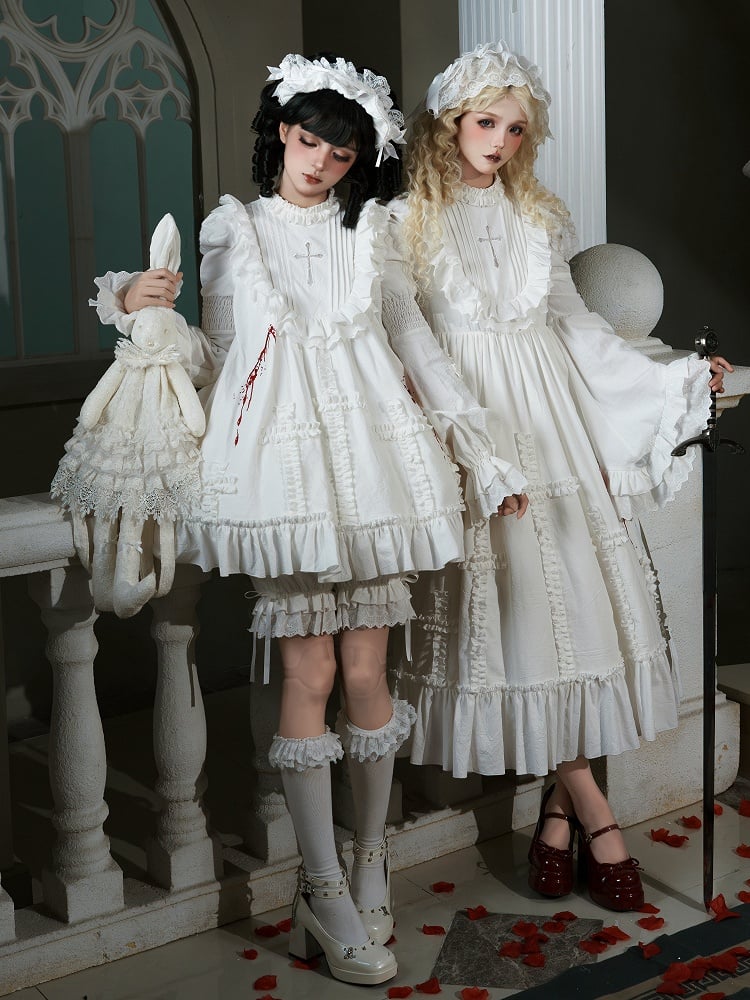 Lolita-Bloomers mit Gummizug in der Taille und Bündchen in Weiß