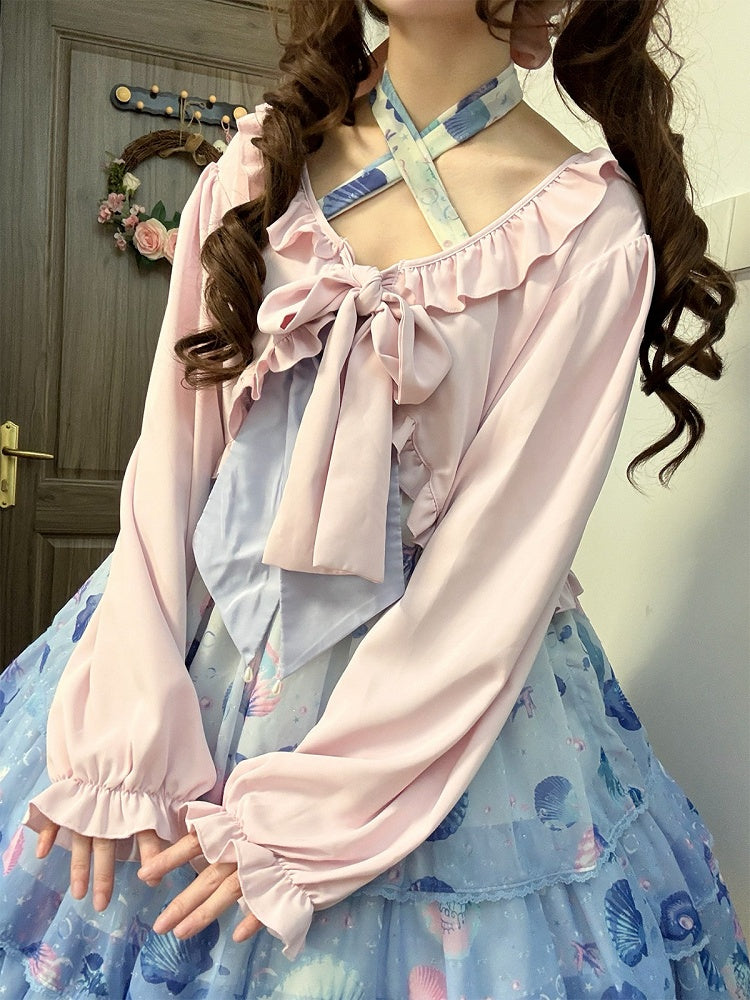 Sweet Pink Lolita Top with Bow and Ruffle Details - NANACO