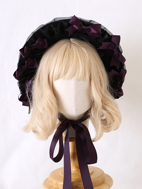 Lolita With Detachable Bowknots Bonnet Colors Lace-Trimmed Black 8