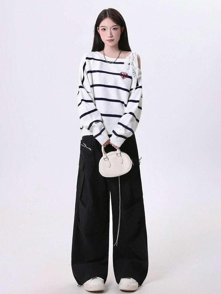 with Butterfly Black Techwear Chain Pants Cargo Accent