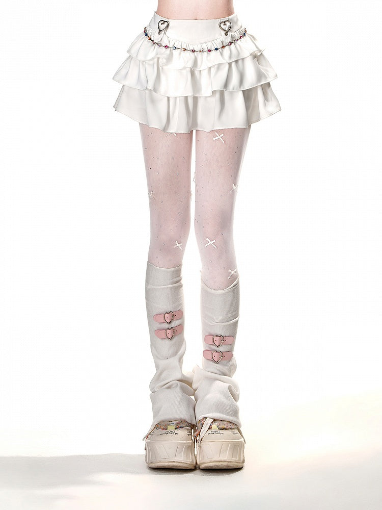 ホワイトハートバックルAラインティアードスカート