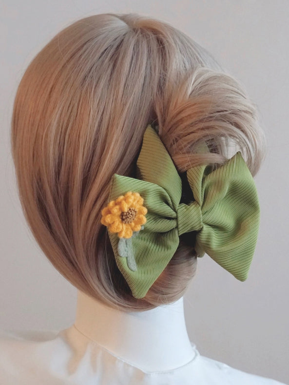 Claw Green Clip Big Decorated Bow Design Floral