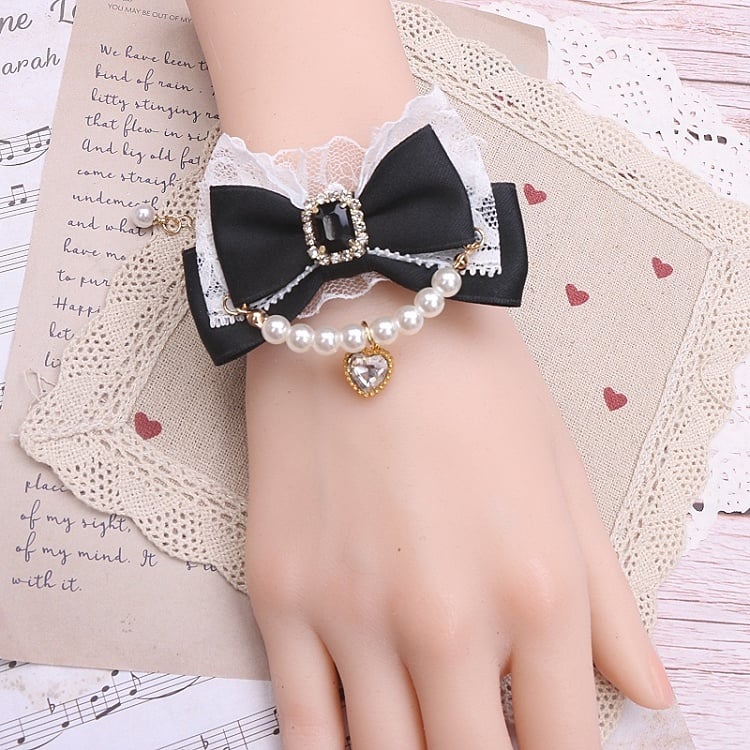 Kei Chain Bowknot 8 Pearl Lace Jirai Color Options Bracelet