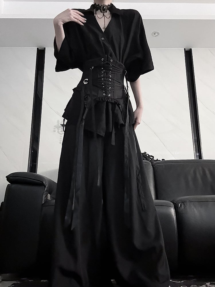Shirt Style Sleeve Cheongsam Black Short