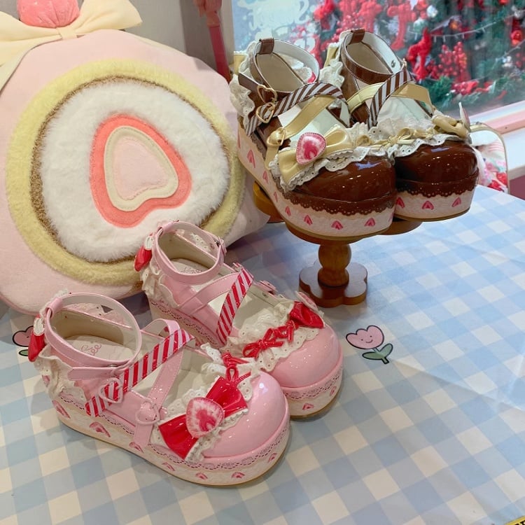 Shoes Chocolate Platform Cake Jane Lolita Strawberry Mary Brown Sweet
