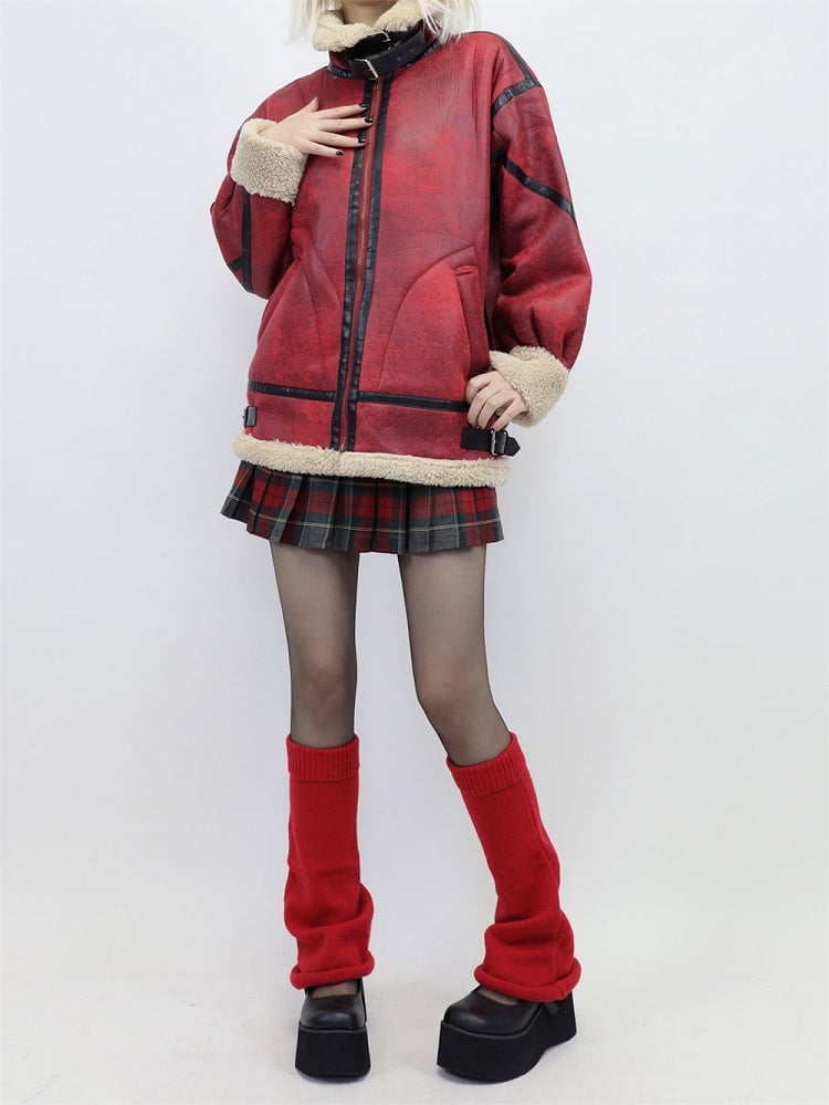 Kawaii Red Retro Leg Warmers Knit Fashion