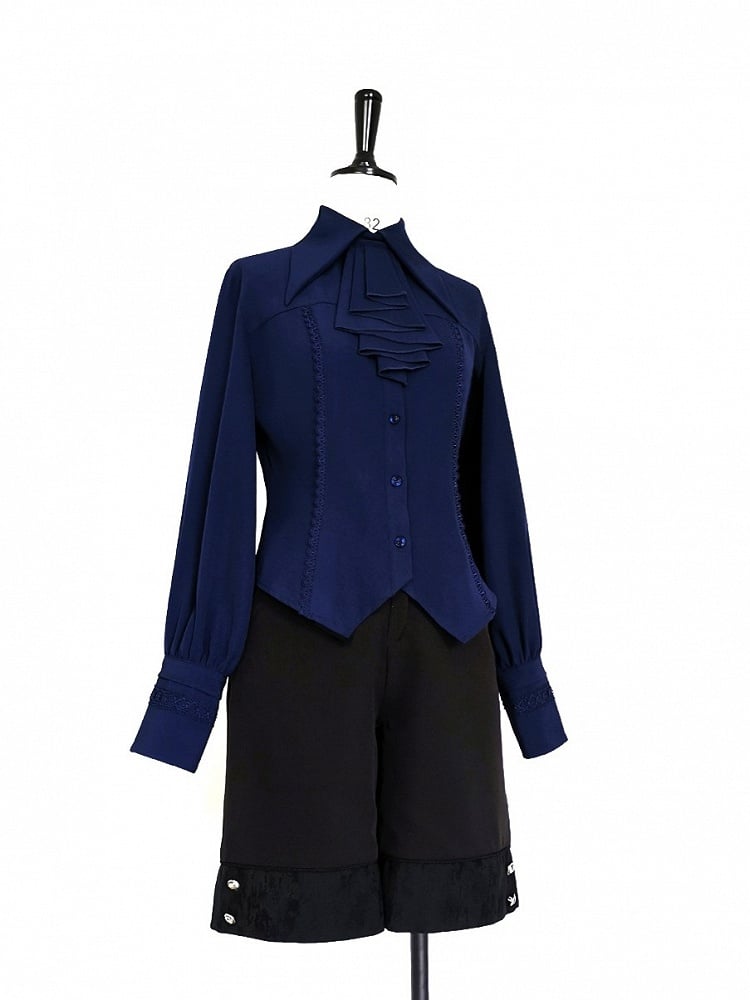 ブルーのラムレッグシャツ ジャボ ロリータスリーブ 王子クライン