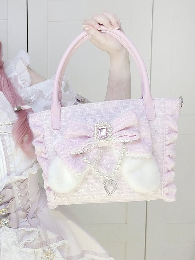 Ear Bow Shoulder/Crossbody/Handbag Pink Plush Elegant Lolita Bunny -