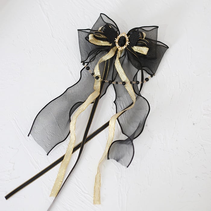 Schwarze Brosche Lolita Gothic / Perle Rote Kette Dekoration Bowknot Mit