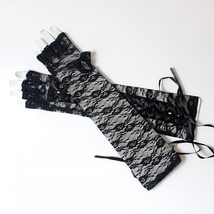Black Lace-up Design with Long Gloves