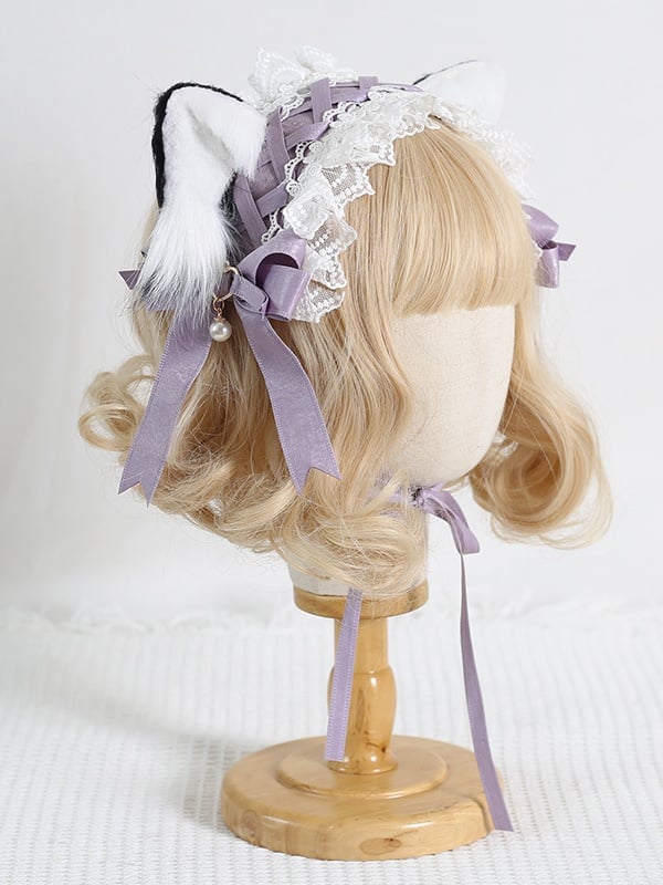 White Cat Detachable With Ears Lace Bowknot Sweet / Black Lolita Purple Hairband