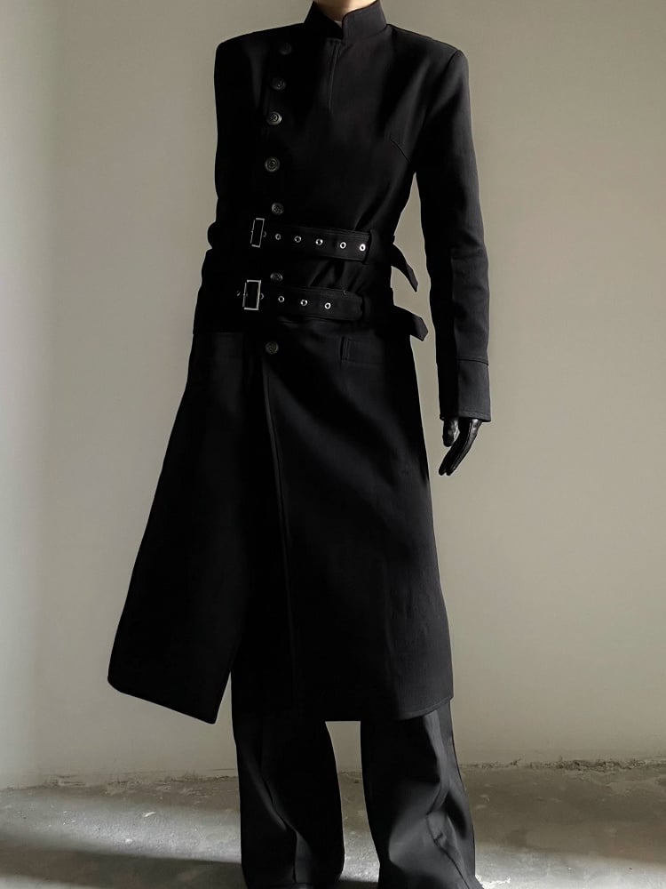 Wear Collar Ouji with Convertible Versatile - Black Open Trench or Coat Lolita Cinched