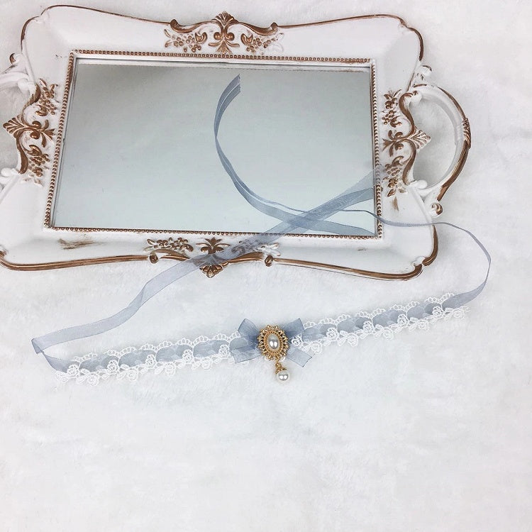 Choker Ribbon Pearl with Accent Lace