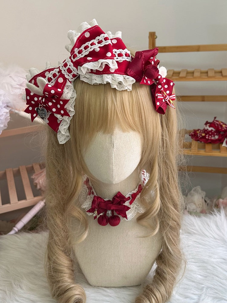 Lace Bow Trim Pattern Sweet Lolita KC Polka-dot Red