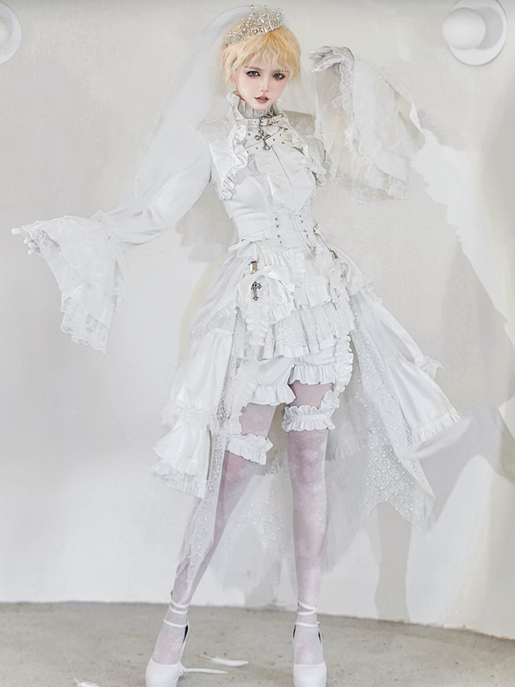 王子 - ノースリーブの白いロリータネックフリル衣装オールプリンス
