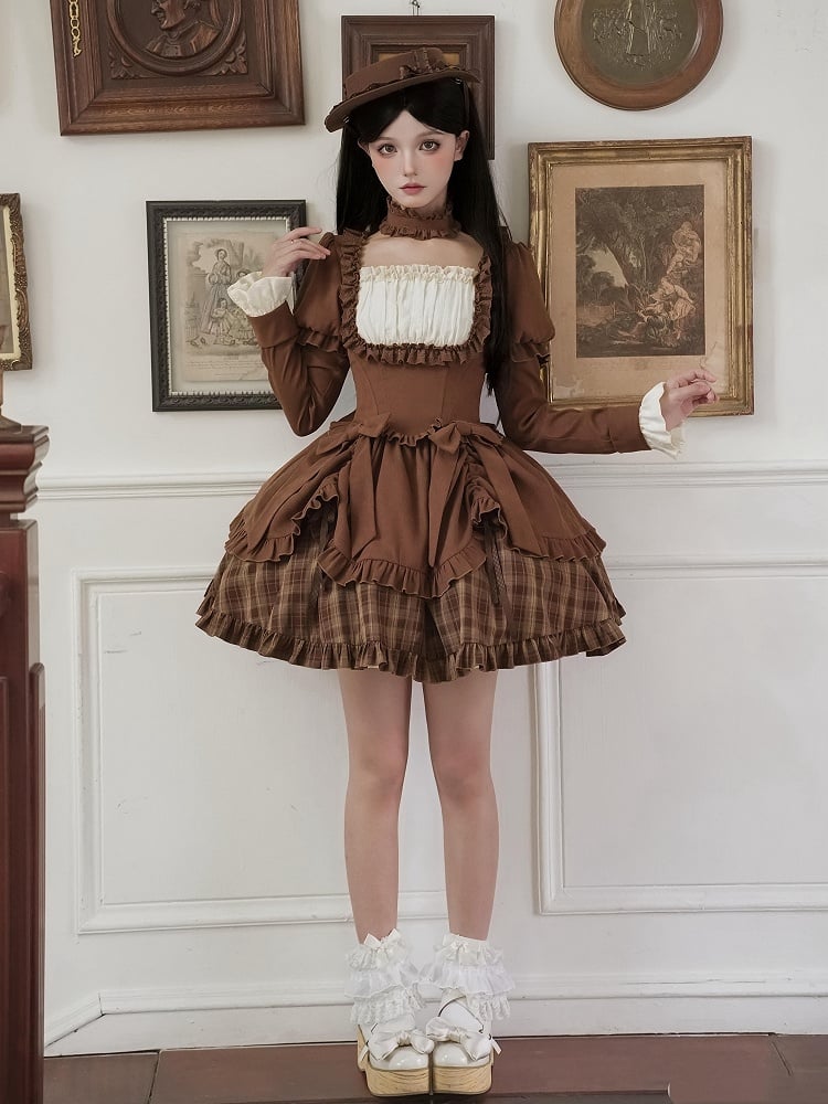 Autumn Hat Bows + Lollita OP Elegant Choker Set Version Short Coffee Detachable -