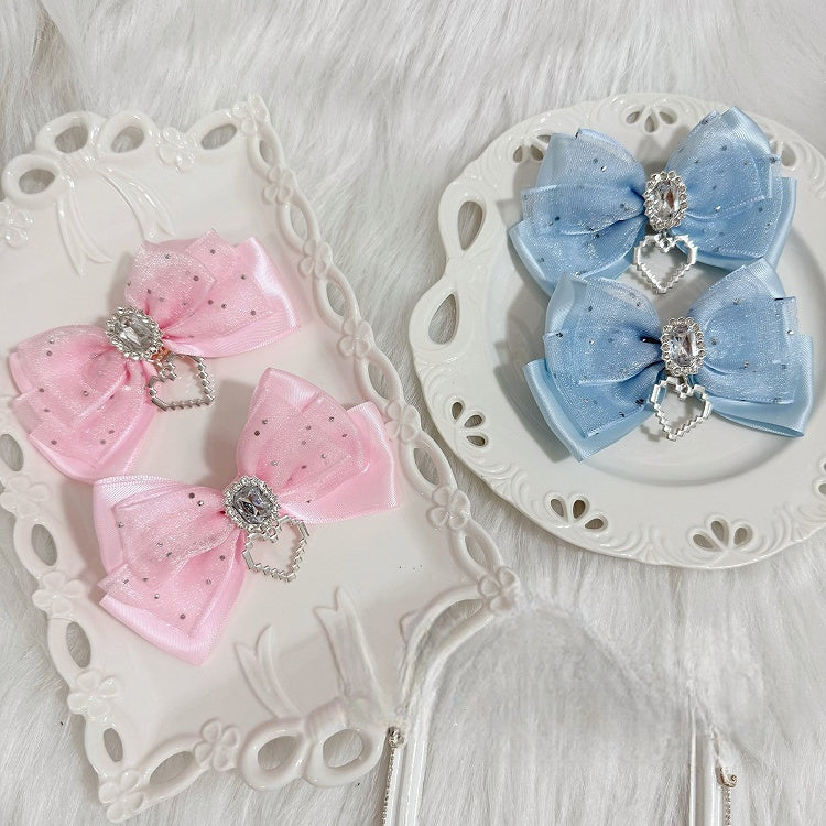 Jirai Hairclips Bow Heart Colors 8 Rhinestone Kei