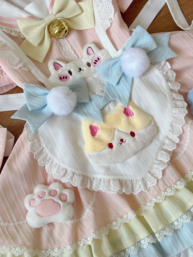 Schürze Maid Kitty Pastell Herz Matrosenkleid Kragenfarbe mit Lolita Sweet