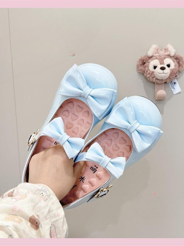 Rabbit Low Heels Lolita Sweet Buckle Details Bow Blue with PU