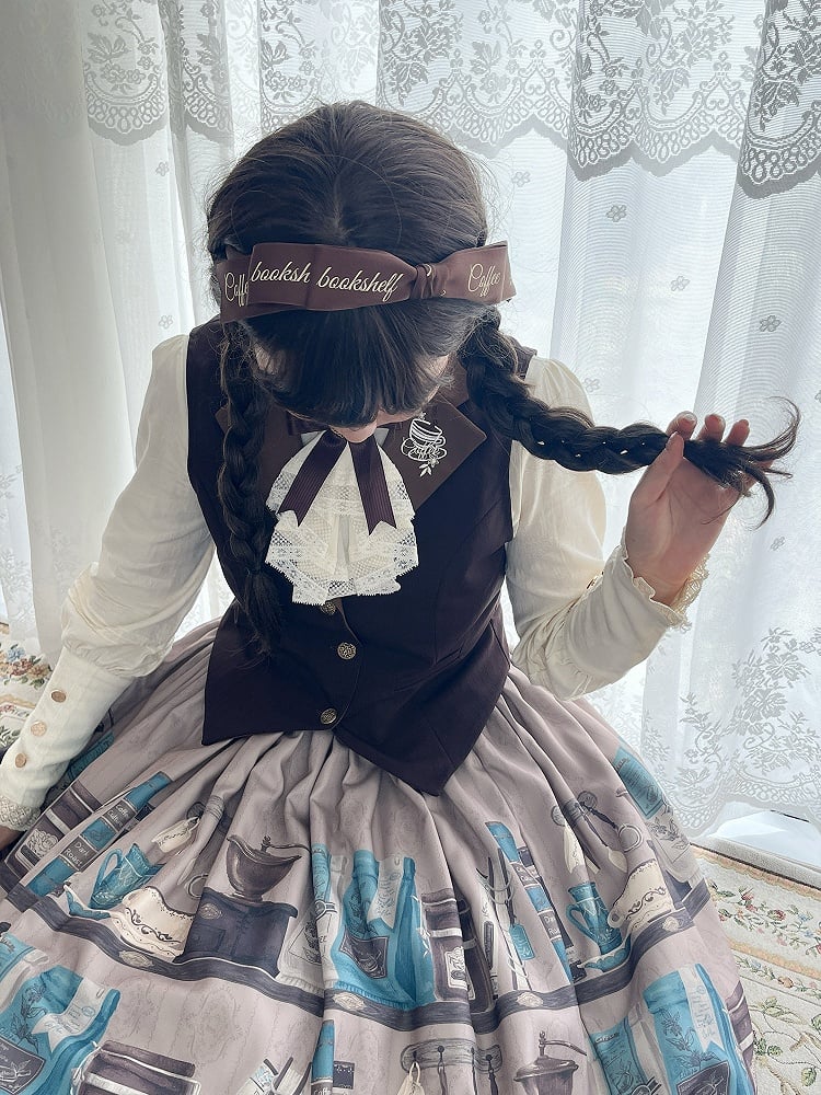 Brown Printed Bow Elegant Lolita KC - Dream Whale