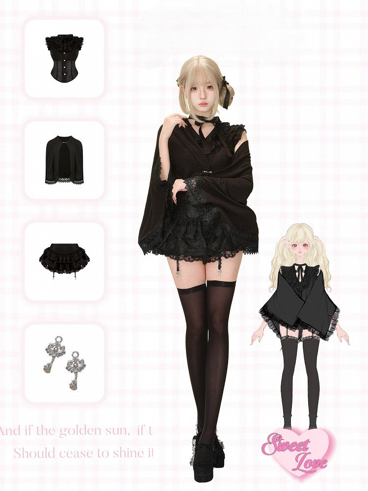 Semi-Sheer Black V-Neck Blouse with Tiered Flutter Sleeves - serendipity
